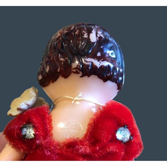 Vintage Celluloid Dolls Bride Groom Red Velvet Dress Rhinestones Cake Toppers - Picture 12 of 12